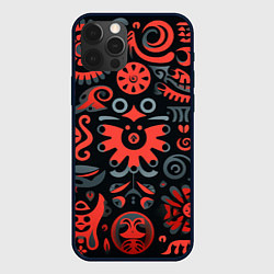 Чехол для iPhone 12 Pro Красно-черный узор в славянском стиле, цвет: 3D-черный