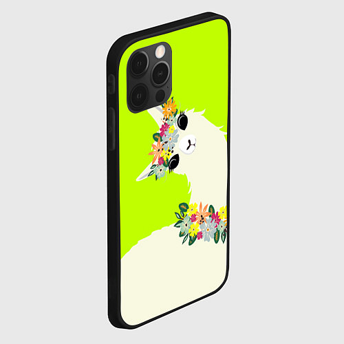 Чехол iPhone 12 Pro Летняя лама - альпака в венке / 3D-Черный – фото 2