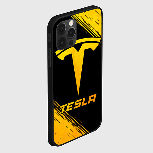 Чехол iPhone 12 Pro Tesla - gold gradient / 3D-Черный – фото 2