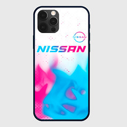 Чехол для iPhone 12 Pro Nissan neon gradient style посередине, цвет: 3D-черный