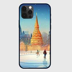 Чехол для iPhone 12 Pro Новогодняя елка на площади, цвет: 3D-черный