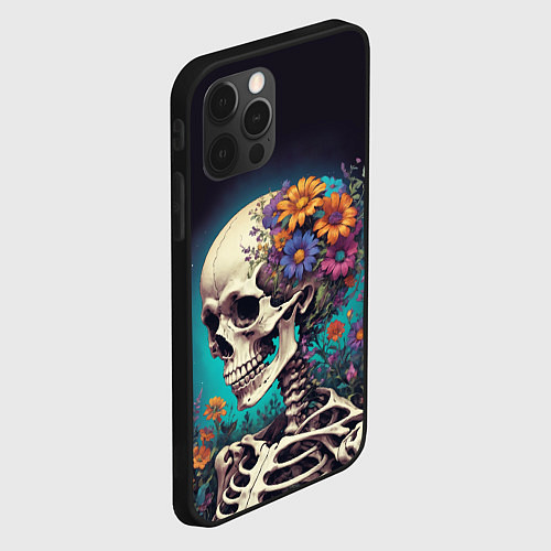 Чехол iPhone 12 Pro Скелет с яркими цветами / 3D-Черный – фото 2