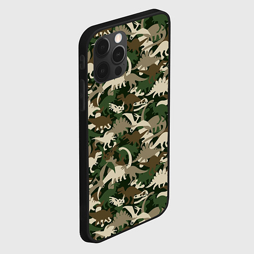 Чехол iPhone 12 Pro Динозавры - камуфляж / 3D-Черный – фото 2