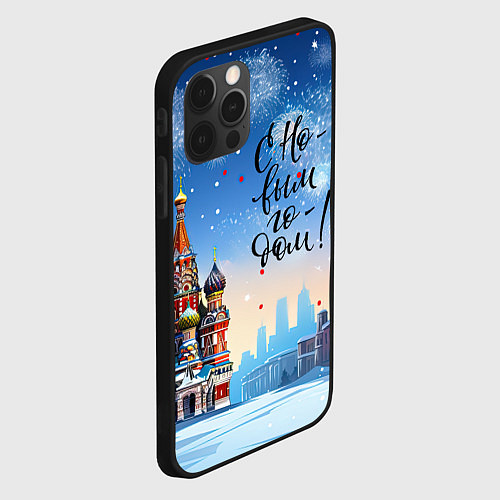 Чехол iPhone 12 Pro С новым годом Москва / 3D-Черный – фото 2