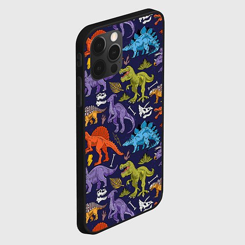 Чехол iPhone 12 Pro Мультяшные динозавры / 3D-Черный – фото 2