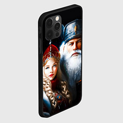 Чехол для iPhone 12 Pro Дед Мороз и Снегурочка в русских нарядах, цвет: 3D-черный — фото 2