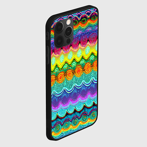 Чехол iPhone 12 Pro Разноцветные волнистые узоры / 3D-Черный – фото 2