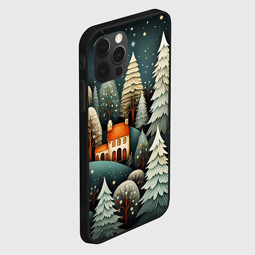 Чехол iPhone 12 Pro Ночной снегопад в лесу / 3D-Черный – фото 2