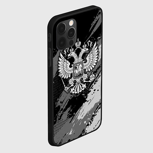 Чехол iPhone 12 Pro Россия - серый монохромный / 3D-Черный – фото 2