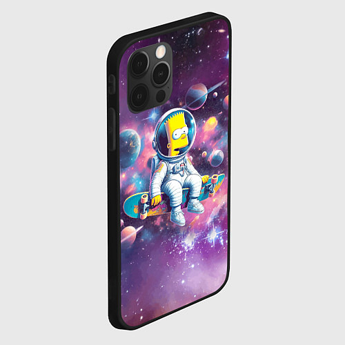 Чехол iPhone 12 Pro Барт Симпсон со скейтбордом в космосе / 3D-Черный – фото 2