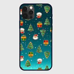 Чехол для iPhone 12 Pro Подарки новогодние елки и Санта - паттерн градиент, цвет: 3D-черный