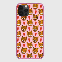 Чехол для iPhone 12 Pro Каракули тигра, цвет: 3D-малиновый