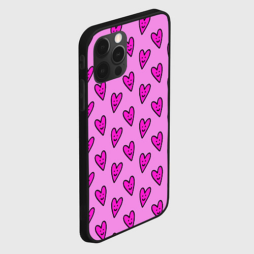 Чехол iPhone 12 Pro Розовые сердечки каракули / 3D-Черный – фото 2