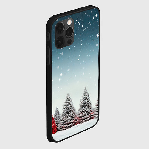 Чехол iPhone 12 Pro Волшебство зимней природы иней на деревьях / 3D-Черный – фото 2