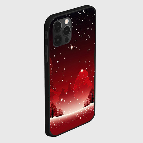 Чехол iPhone 12 Pro Зимний берег реки с деревьями и льдом / 3D-Черный – фото 2