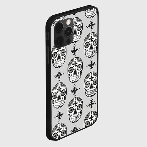 Чехол iPhone 12 Pro Череп и цветок / 3D-Черный – фото 2