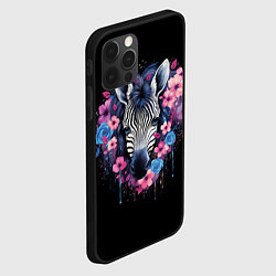 Чехол для iPhone 12 Pro Портрет зебры в цветах, цвет: 3D-черный — фото 2