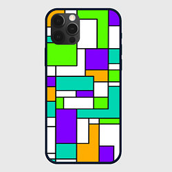 Чехол для iPhone 12 Pro Геометрический зелёно-фиолетовый, цвет: 3D-черный