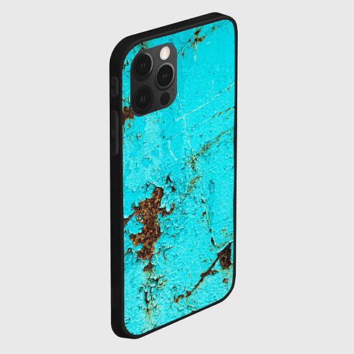 Чехол iPhone 12 Pro Текстура бирюзового металла со ржавчиной / 3D-Черный – фото 2