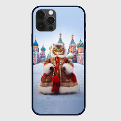 Чехол для iPhone 12 Pro Новогодняя кошечка в пальто, цвет: 3D-черный