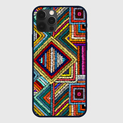 Чехол для iPhone 12 Pro Этнический узор вышивка, цвет: 3D-черный