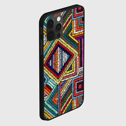 Чехол iPhone 12 Pro Этнический узор вышивка / 3D-Черный – фото 2