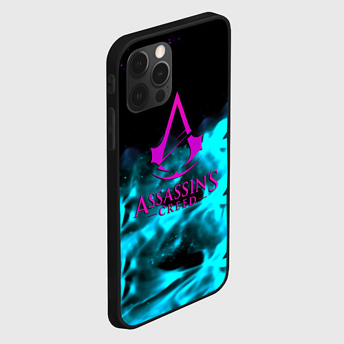 Чехол iPhone 12 Pro Assassins Creed flame neon / 3D-Черный – фото 2