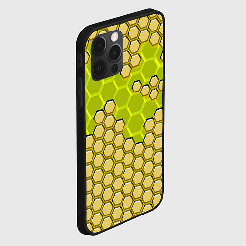 Чехол iPhone 12 Pro Жёлтая энерго-броня из шестиугольников / 3D-Черный – фото 2