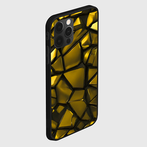 Чехол iPhone 12 Pro Золотые хромированные осколки / 3D-Черный – фото 2