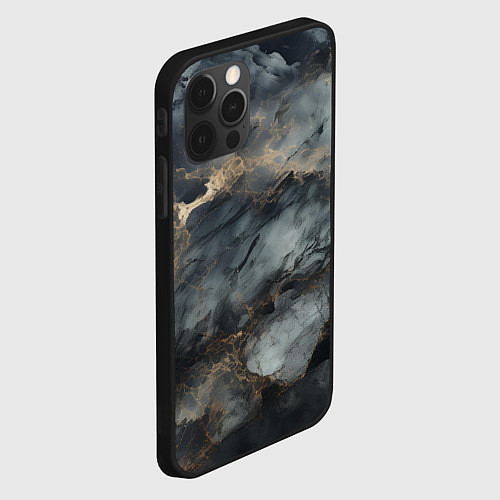 Чехол iPhone 12 Pro Темно-серый мрамор / 3D-Черный – фото 2