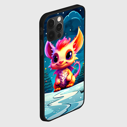 Чехол iPhone 12 Pro Маленький пушистый дракошка / 3D-Черный – фото 2