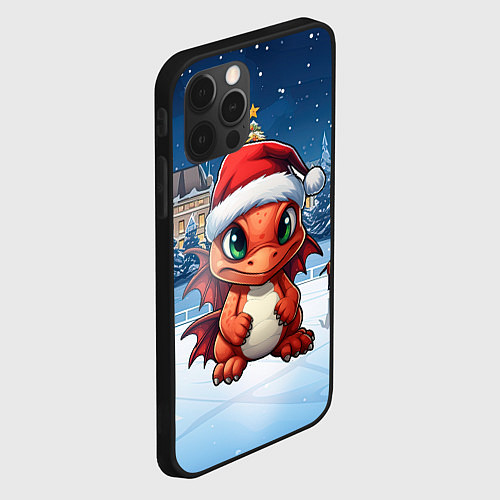 Чехол iPhone 12 Pro Маленький дракон зимнего чуда / 3D-Черный – фото 2