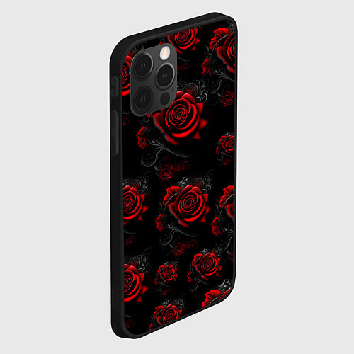 Чехол iPhone 12 Pro Красные розы цветы / 3D-Черный – фото 2