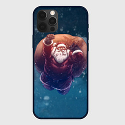 Чехол для iPhone 12 Pro Летящий Санта, цвет: 3D-черный