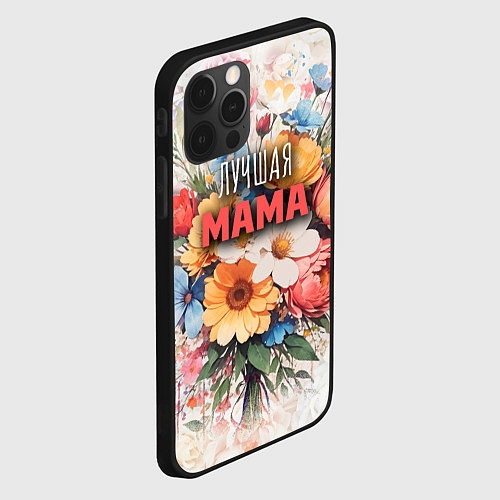 Чехол iPhone 12 Pro Лучшая мама с букетом цветов / 3D-Черный – фото 2
