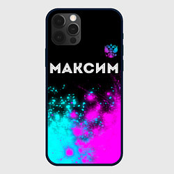 Чехол для iPhone 12 Pro Максим и неоновый герб России посередине, цвет: 3D-черный
