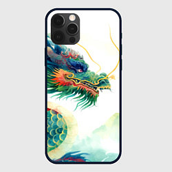 Чехол для iPhone 12 Pro Japanese dragon - watercolor art, цвет: 3D-черный
