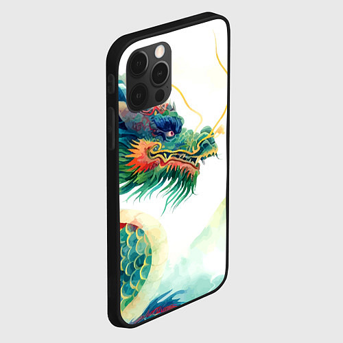 Чехол iPhone 12 Pro Japanese dragon - watercolor art / 3D-Черный – фото 2