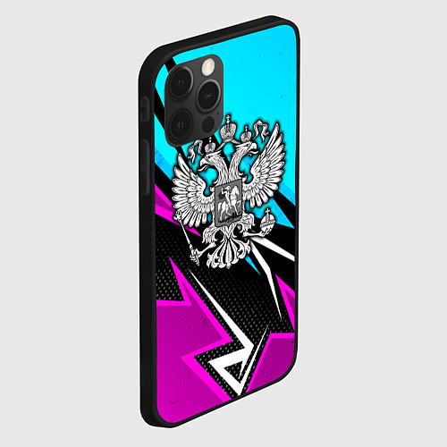 Чехол iPhone 12 Pro Герб рф - неоновый / 3D-Черный – фото 2