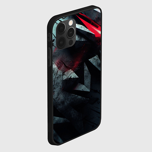 Чехол iPhone 12 Pro Черная металлическая с красной вставкой / 3D-Черный – фото 2