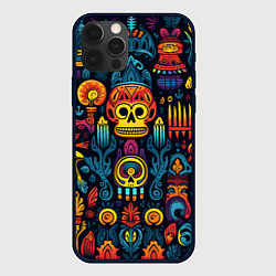 Чехол для iPhone 12 Pro Паттерн в мексиканском фолк-стиле, цвет: 3D-черный