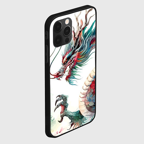 Чехол iPhone 12 Pro Акварельный японский дракон / 3D-Черный – фото 2