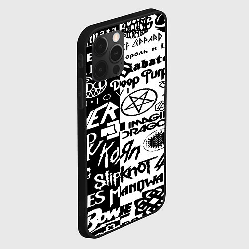 Чехол iPhone 12 Pro Логотипы лучших групп черно белый / 3D-Черный – фото 2