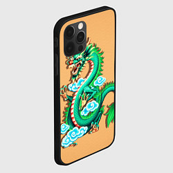 Чехол для iPhone 12 Pro Зелёный дракон на оранжевой текстуре, цвет: 3D-черный — фото 2