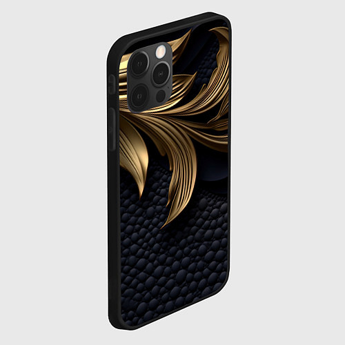 Чехол iPhone 12 Pro Золотые узоры в виде листьев / 3D-Черный – фото 2