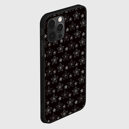 Чехол iPhone 12 Pro Паттерн коричневый маленькие стилизованные цветы / 3D-Черный – фото 2