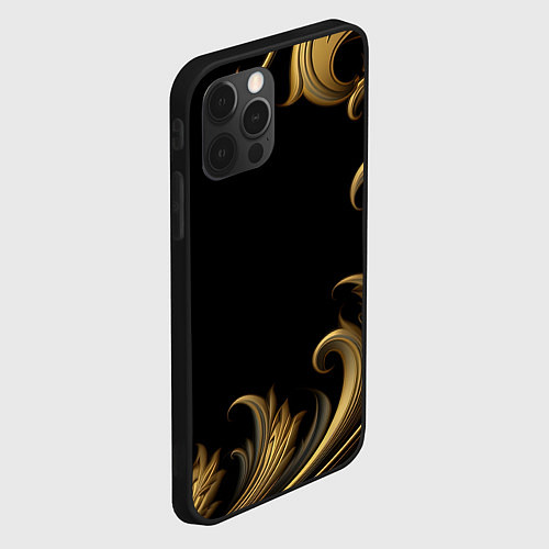 Чехол iPhone 12 Pro Золотой узор в виде пера / 3D-Черный – фото 2
