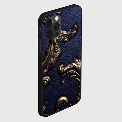 Чехол iPhone 12 Pro Классические позолоченные объемные узоры / 3D-Черный – фото 2