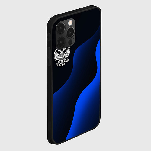 Чехол iPhone 12 Pro Герб РФ - глубокий синий / 3D-Черный – фото 2