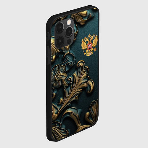 Чехол iPhone 12 Pro Герб России и бирюзовый фон / 3D-Черный – фото 2